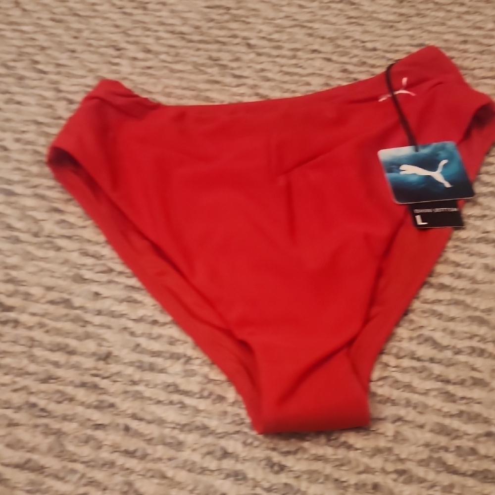 Puma Women's Bold Red Bikini High Waisted Bottom Size L